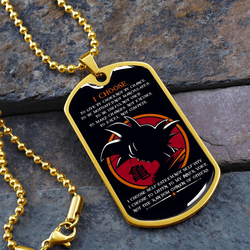 Dragon Ball - I Choose - Goku - Black Dog Tag - Dragon Ball Dog Tag - Military Ball Chain - Luxury Dog Tag
