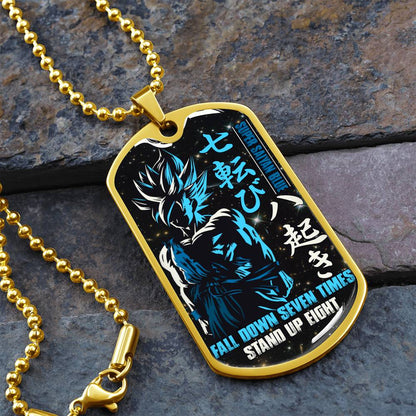 Dragon Ball - Fall Down Seven Times Stand Up Eight 2 - Goku - Supper Saiyan Blue - Black Dog Tag - Dragon Ball Dog Tag - Military Ball Chain - Luxury Dog Tag