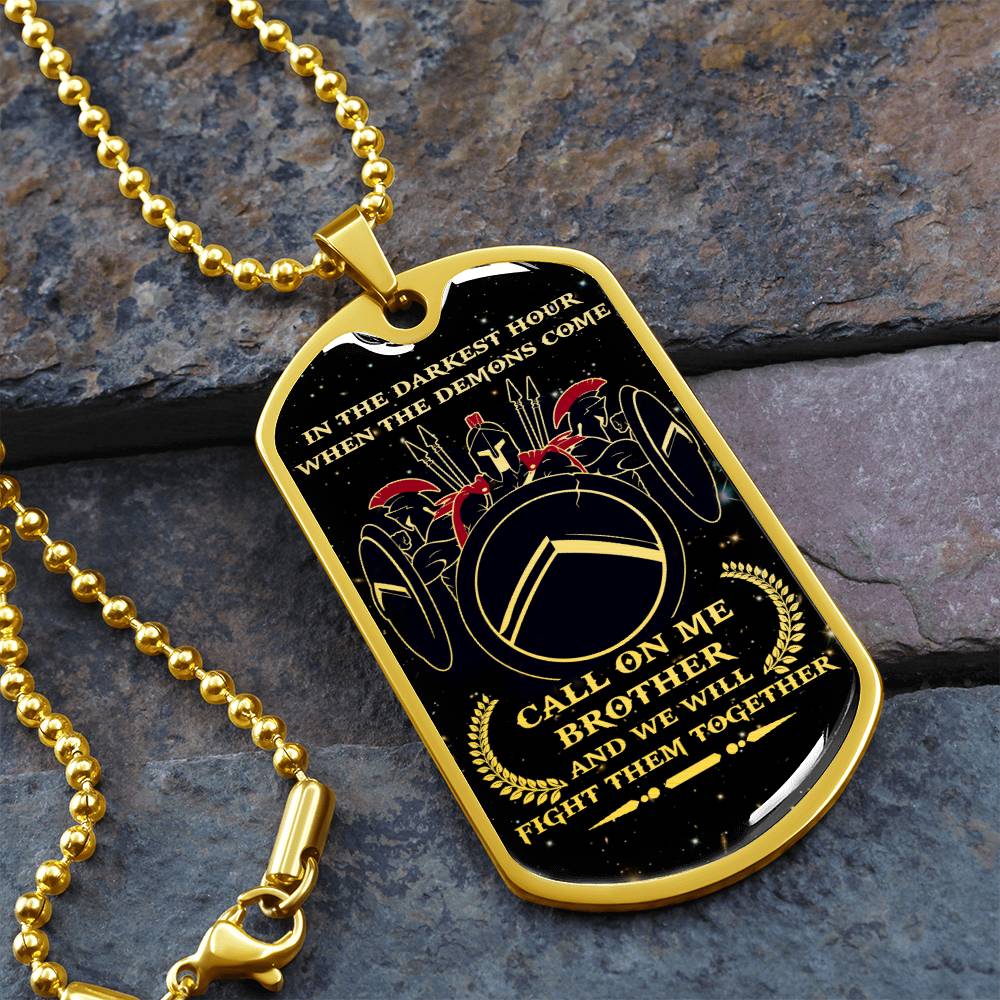 Warrior - Call On Me Brother - Sparta - Spartan - Galaxy - Black Dog Tag - Warrior Dog Tag - Military Ball Chain - Luxury Dog Tag