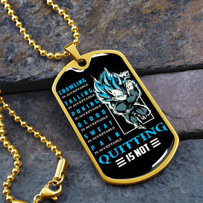 Dragon Ball - Quitting Is Not 2 - Vegeta - Supper Saiyan Blue - Black Dog Tag - Dragon Ball Dog Tag - Military Ball Chain - Luxury Dog Tag