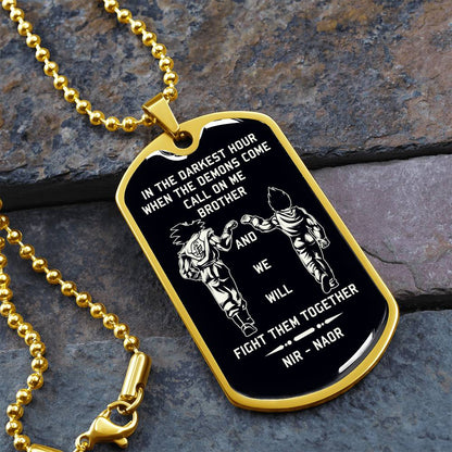 TAH3852 - Dragon Ball - Call On Me Brother - Goku - Vegeta - Black Dog Tag - Dragon Ball Dog Tag - Military Ball Chain - Luxury Dog Tag