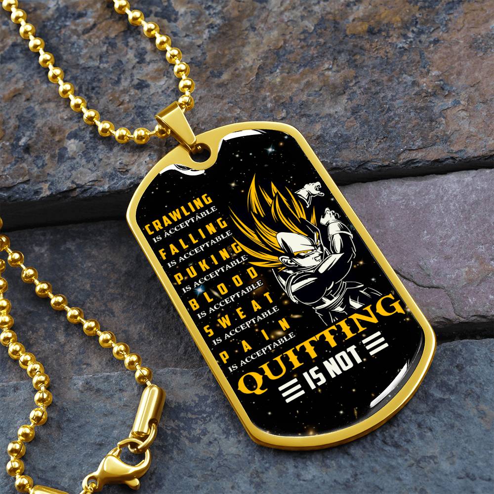 Dragon Ball - Quitting Is Not - Vegeta - Supper Saiyan - Galaxy - Black Dog Tag - Dragon Ball Dog Tag - Military Ball Chain - Luxury Dog Tag