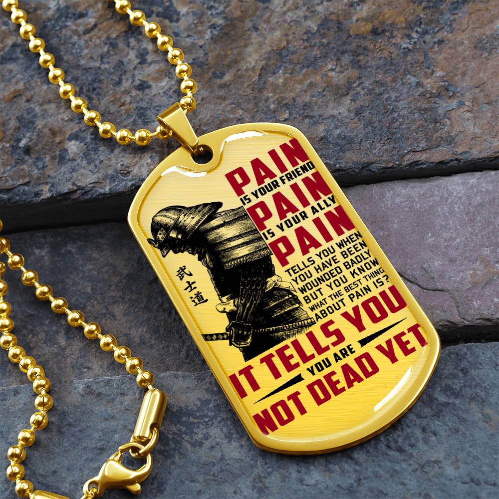 Samurai - PAIN - You Are Not Dead Yet 2 - Bushido - Katana - Ronin - Samurai Dog Tag - Military Ball Chain - Luxury Dog Tag