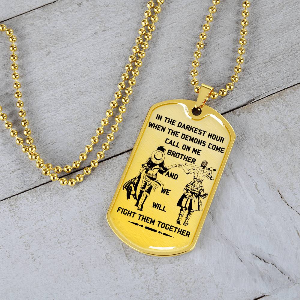 One Piece - Call On Me Brother - Monkey D. Luffy - Roronoa Zoro - One Piece Dog Tag - Military Ball Chain - Luxury Dog Tag