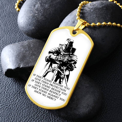 Knight Templar - IF - Show No Mercy - Knight Templar Dog Tag - Military Ball Chain - Luxury Dog Tag
