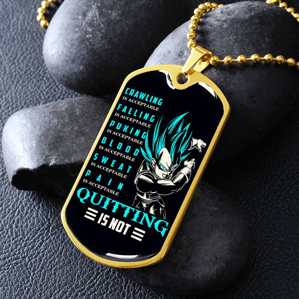 Dragon Ball - Quitting Is Not - Vegeta - Supper Saiyan Blue - Black Dog Tag - Dragon Ball Dog Tag - Military Ball Chain - Luxury Dog Tag