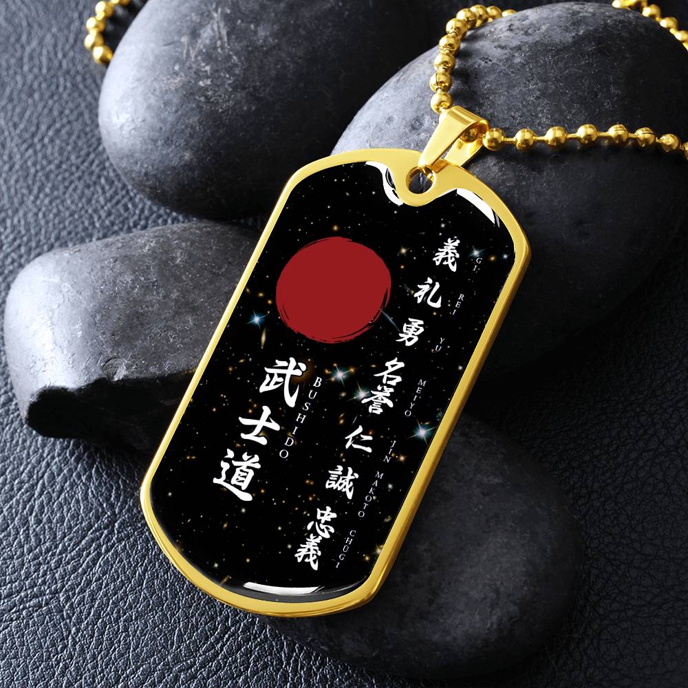 Samurai - The Seven Virtures Of Bushido - Bushido - Katana - Ronin - Galaxy - Black Dog Tag - Samurai Dog Tag - Military Ball Chain - Luxury Dog Tag