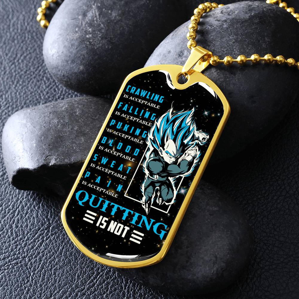 Dragon Ball - Quitting Is Not 2 - Vegeta - Supper Saiyan Blue - Galaxy - Black Dog Tag - Dragon Ball Dog Tag - Military Ball Chain - Luxury Dog Tag