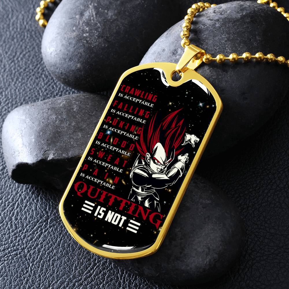 Dragon Ball - Quitting Is Not - Vegeta - Supper Saiyan God - Galaxy - Black Dog Tag - Dragon Ball Dog Tag - Military Ball Chain - Luxury Dog Tag
