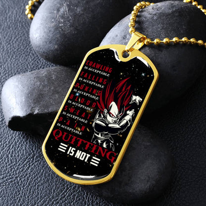Dragon Ball - Quitting Is Not - Vegeta - Supper Saiyan God - Galaxy - Black Dog Tag - Dragon Ball Dog Tag - Military Ball Chain - Luxury Dog Tag