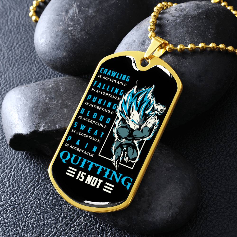 Dragon Ball - Quitting Is Not 2 - Vegeta - Supper Saiyan Blue - Black Dog Tag - Dragon Ball Dog Tag - Military Ball Chain - Luxury Dog Tag