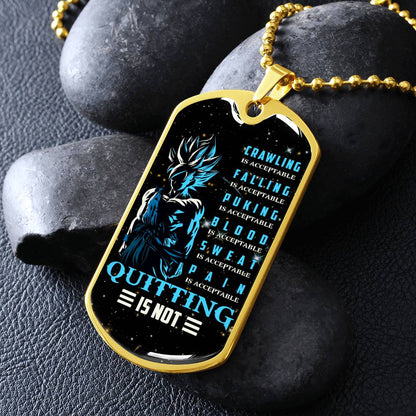 Dragon Ball - Quitting Is Not - Goku - Supper Saiyan Blue - Galaxy - Black Dog Tag - Dragon Ball Dog Tag - Military Ball Chain - Luxury Dog Tag