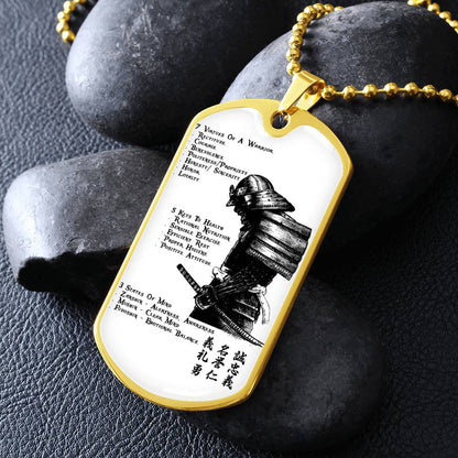 Samurai - 7 5 3 CODE - Bushido - Katana - Ronin - Samurai Dog Tag - Military Ball Chain - Luxury Dog Tag