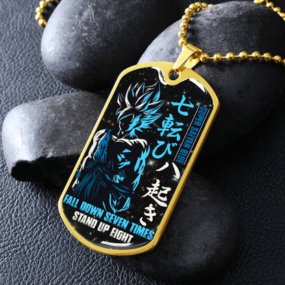 Dragon Ball - Fall Down Seven Times Stand Up Eight 2 - Goku - Supper Saiyan Blue - Black Dog Tag - Dragon Ball Dog Tag - Military Ball Chain - Luxury Dog Tag