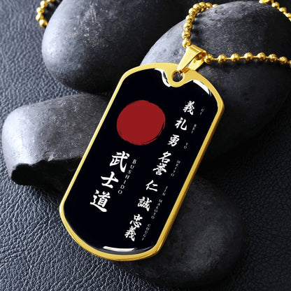 Samurai - The Seven Virtures Of Bushido - Bushido - Katana - Ronin - Black Dog Tag - Samurai Dog Tag - Military Ball Chain - Luxury Dog Tag