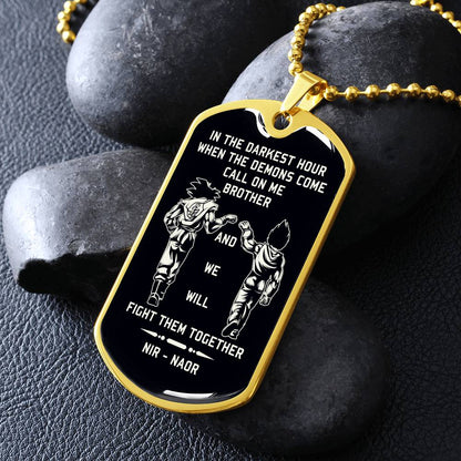 TAH3852 - Dragon Ball - Call On Me Brother - Goku - Vegeta - Black Dog Tag - Dragon Ball Dog Tag - Military Ball Chain - Luxury Dog Tag