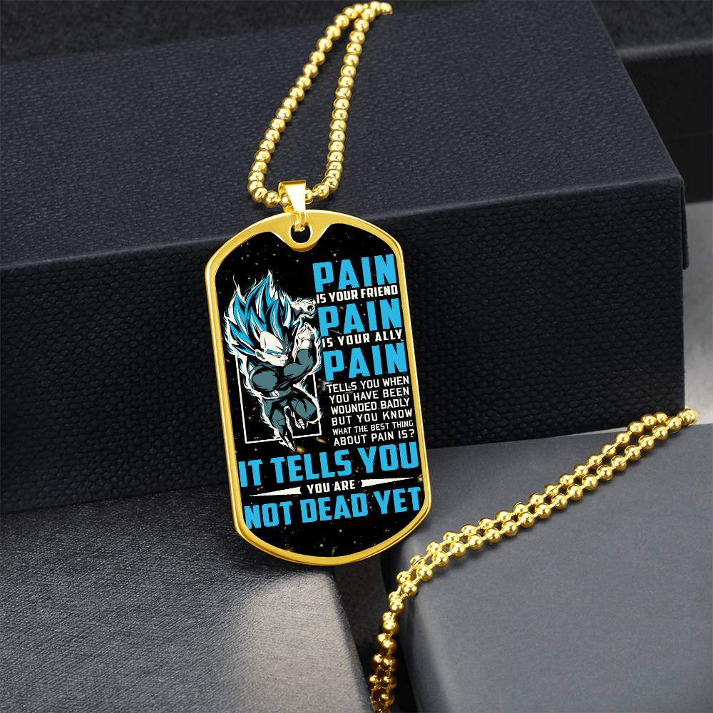 Dragon Ball - PAIN - You Are Not Dead Yet - Vegeta - Supper Saiyan Blue - Galaxy- Black Dog Tag - Dragon Ball Dog Tag - Military Ball Chain - Luxury Dog Tag