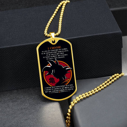 Dragon Ball - I Choose - Goku - Black Dog Tag - Dragon Ball Dog Tag - Military Ball Chain - Luxury Dog Tag