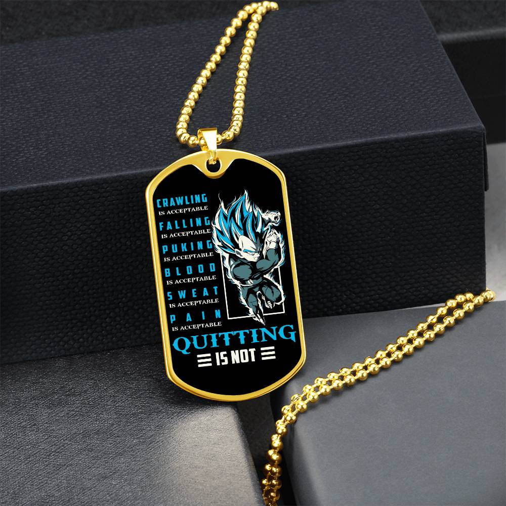 Dragon Ball - Quitting Is Not 2 - Vegeta - Supper Saiyan Blue - Black Dog Tag - Dragon Ball Dog Tag - Military Ball Chain - Luxury Dog Tag