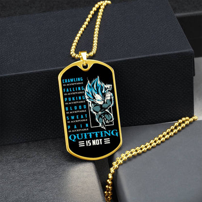 Dragon Ball - Quitting Is Not 2 - Vegeta - Supper Saiyan Blue - Black Dog Tag - Dragon Ball Dog Tag - Military Ball Chain - Luxury Dog Tag