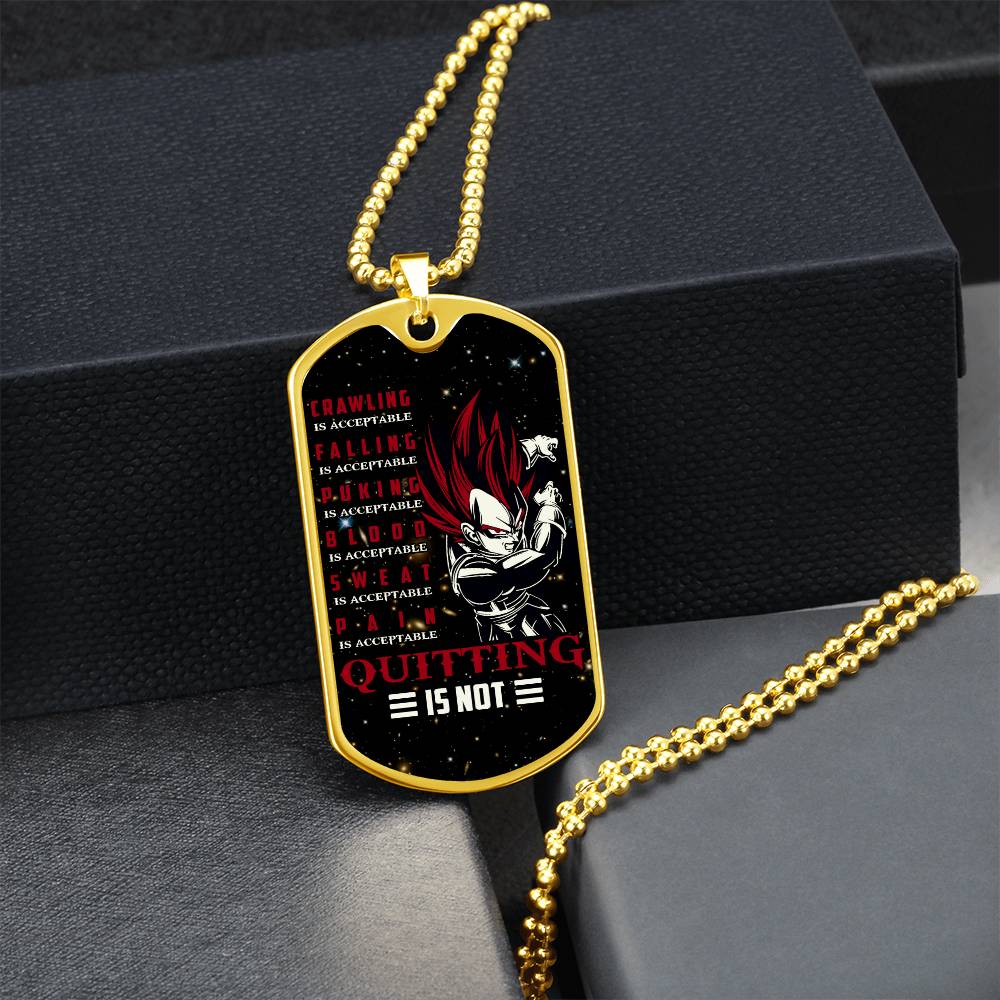 Dragon Ball - Quitting Is Not - Vegeta - Supper Saiyan God - Galaxy - Black Dog Tag - Dragon Ball Dog Tag - Military Ball Chain - Luxury Dog Tag