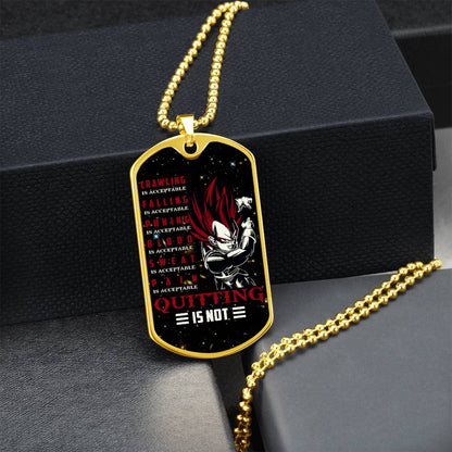 Dragon Ball - Quitting Is Not - Vegeta - Supper Saiyan God - Galaxy - Black Dog Tag - Dragon Ball Dog Tag - Military Ball Chain - Luxury Dog Tag