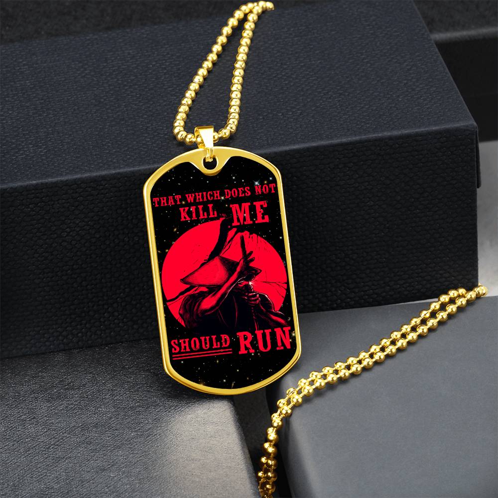 Samurai - That Which Does Not Kill Me - Should Run - Bushido - Katana - Ronin - Galaxy - Black Dog Tag - Samurai Dog Tag - Military Ball Chain - Luxury Dog Tag