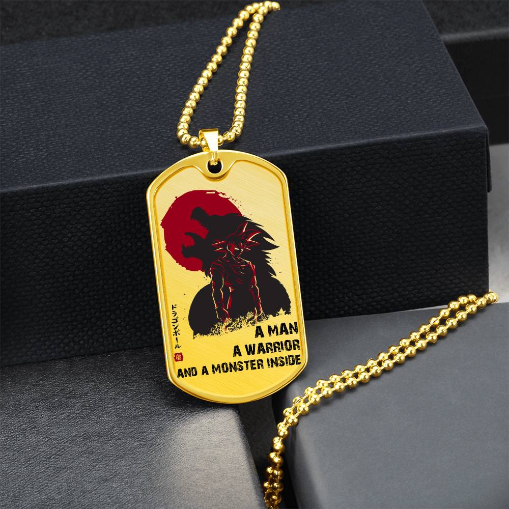 Dragon Ball - A Man - A Warrior - A Monster Inside - Goku - Dragon Ball Dog Tag - Military Ball Chain - Luxury Dog Tag