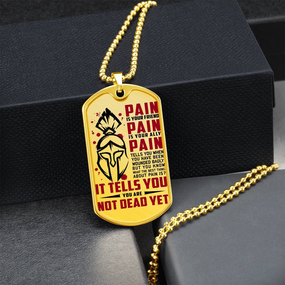 Warrior - PAIN - You Are Not Dead Yet - Sparta - Spartan - Warrior Dog Tag - Military Ball Chain - Luxury Dog Tag