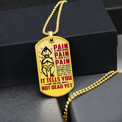 Warrior - PAIN - You Are Not Dead Yet - Sparta - Spartan - Warrior Dog Tag - Military Ball Chain - Luxury Dog Tag