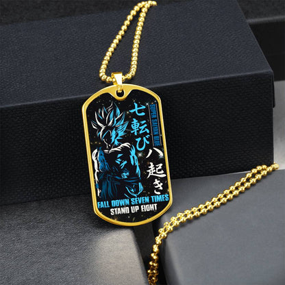Dragon Ball - Fall Down Seven Times Stand Up Eight 2 - Goku - Supper Saiyan Blue - Black Dog Tag - Dragon Ball Dog Tag - Military Ball Chain - Luxury Dog Tag
