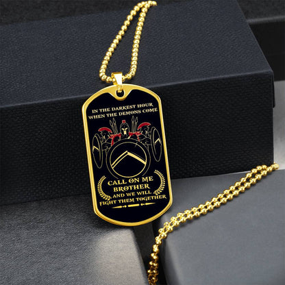 Warrior - Call On Me Brother - Sparta - Spartan - Black Dog Tag - Warrior Dog Tag - Military Ball Chain - Luxury Dog Tag