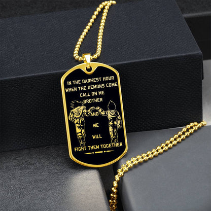 Dragon Ball - Call On Me Brother - Goku - Vegeta - Black Dog Tag - Dragon Ball Dog Tag - Military Ball Chain - Luxury Dog Tag