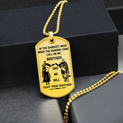 Knight Templar - Call On Me Brother - Knight Templar Dog Tag - Military Ball Chain - Luxury Dog Tag
