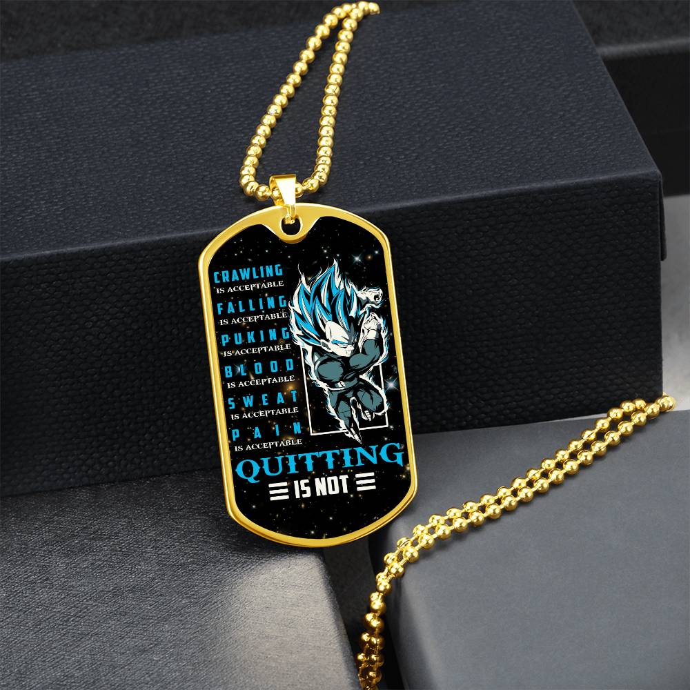 Dragon Ball - Quitting Is Not 2 - Vegeta - Supper Saiyan Blue - Galaxy - Black Dog Tag - Dragon Ball Dog Tag - Military Ball Chain - Luxury Dog Tag
