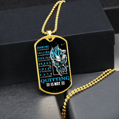 Dragon Ball - Quitting Is Not 2 - Vegeta - Supper Saiyan Blue - Galaxy - Black Dog Tag - Dragon Ball Dog Tag - Military Ball Chain - Luxury Dog Tag