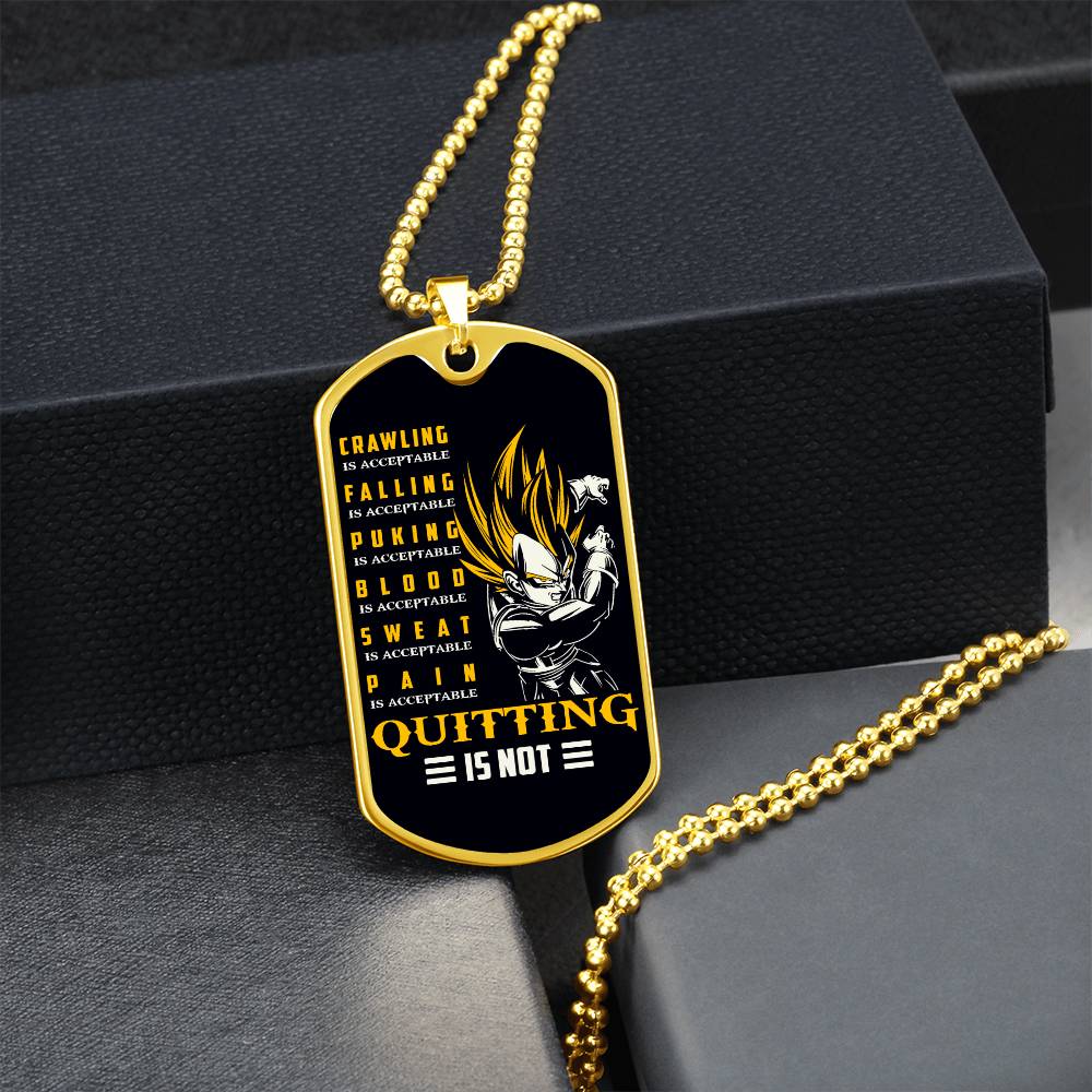 Dragon Ball - Quitting Is Not - Vegeta - Supper Saiyan - Black Dog Tag - Dragon Ball Dog Tag - Military Ball Chain - Luxury Dog Tag
