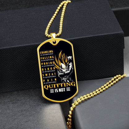 Dragon Ball - Quitting Is Not - Vegeta - Supper Saiyan - Black Dog Tag - Dragon Ball Dog Tag - Military Ball Chain - Luxury Dog Tag