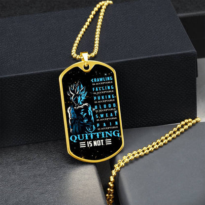 Dragon Ball - Quitting Is Not - Goku - Supper Saiyan Blue - Galaxy - Black Dog Tag - Dragon Ball Dog Tag - Military Ball Chain - Luxury Dog Tag