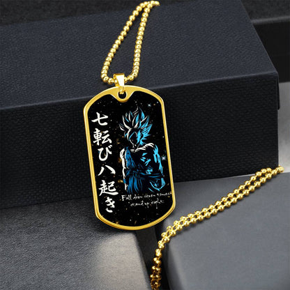 Dragon Ball - Fall Down Seven Times Stand Up Eight - Goku - Supper Saiyan Blue - Galaxy - Black Dog Tag - Dragon Ball Dog Tag - Military Ball Chain - Luxury Dog Tag