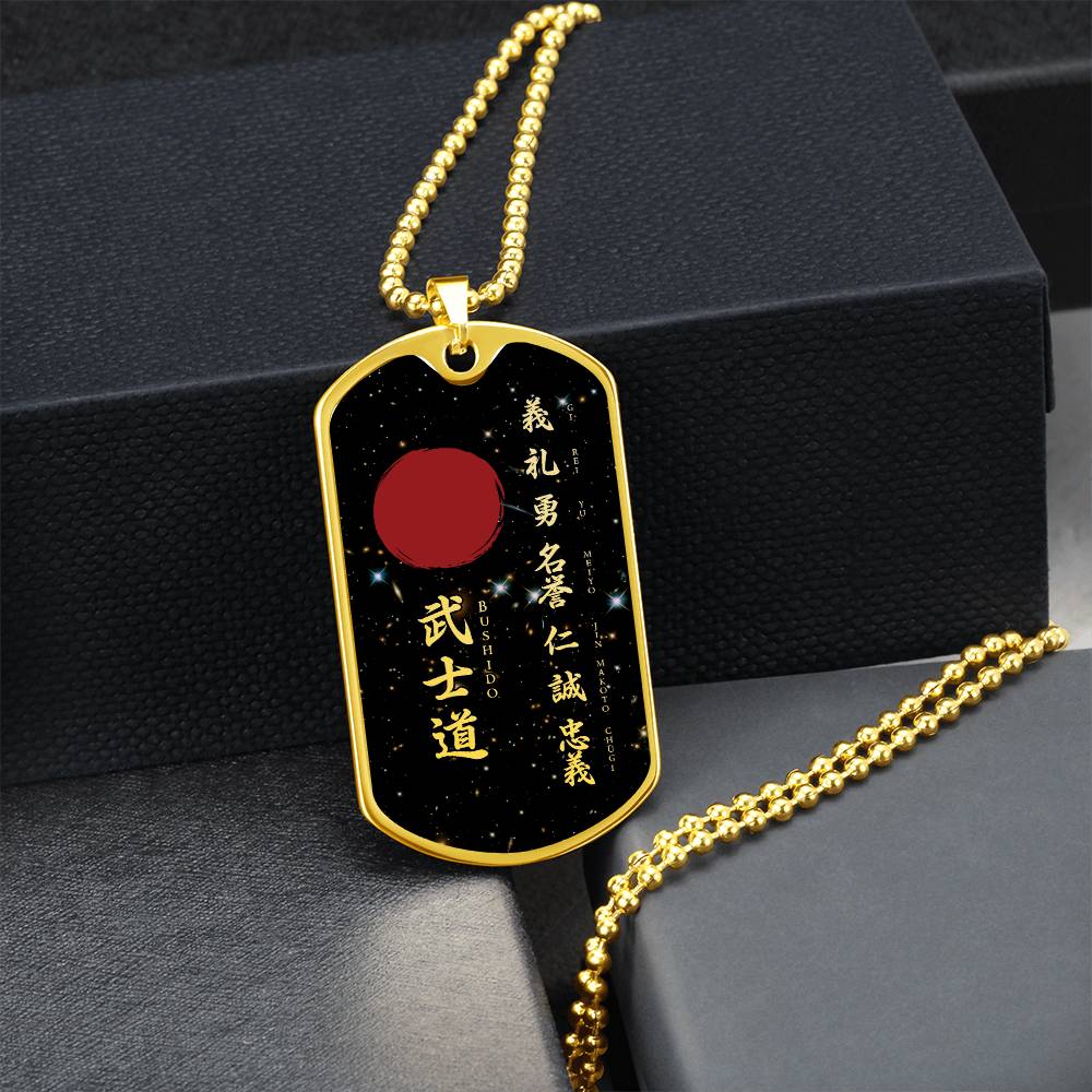 Samurai - The Seven Virtures Of Bushido - Bushido - Katana - Ronin - Galaxy - Black Dog Tag - Samurai Dog Tag - Military Ball Chain - Luxury Dog Tag