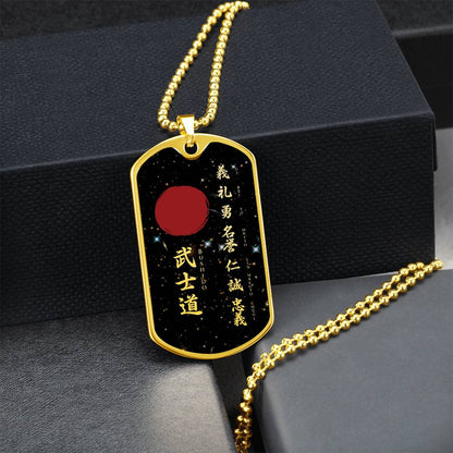 Samurai - The Seven Virtures Of Bushido - Bushido - Katana - Ronin - Galaxy - Black Dog Tag - Samurai Dog Tag - Military Ball Chain - Luxury Dog Tag