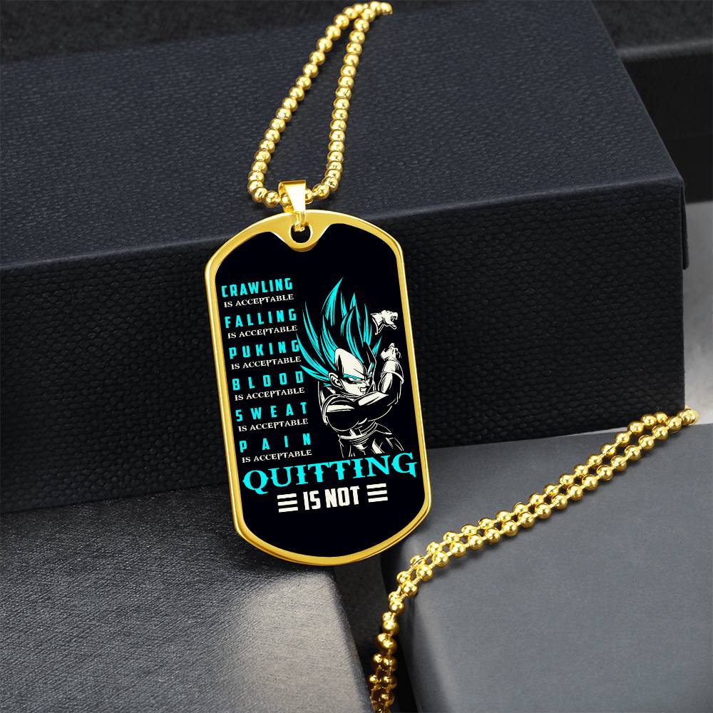 Dragon Ball - Quitting Is Not - Vegeta - Supper Saiyan Blue - Black Dog Tag - Dragon Ball Dog Tag - Military Ball Chain - Luxury Dog Tag