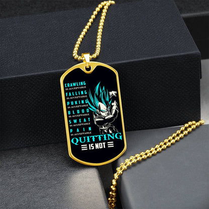 Dragon Ball - Quitting Is Not - Vegeta - Supper Saiyan Blue - Black Dog Tag - Dragon Ball Dog Tag - Military Ball Chain - Luxury Dog Tag