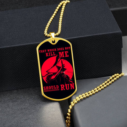Samurai - That Which Does Not Kill Me - Should Run - Bushido - Katana - Ronin - Black Dog Tag - Samurai Dog Tag - Military Ball Chain - Luxury Dog Tag