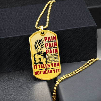Dragon Ball - PAIN - You Are Not Dead Yet - Vegeta - Supper Saiyan Blue - Dragon Ball Dog Tag - Military Ball Chain - Luxury Dog Tag