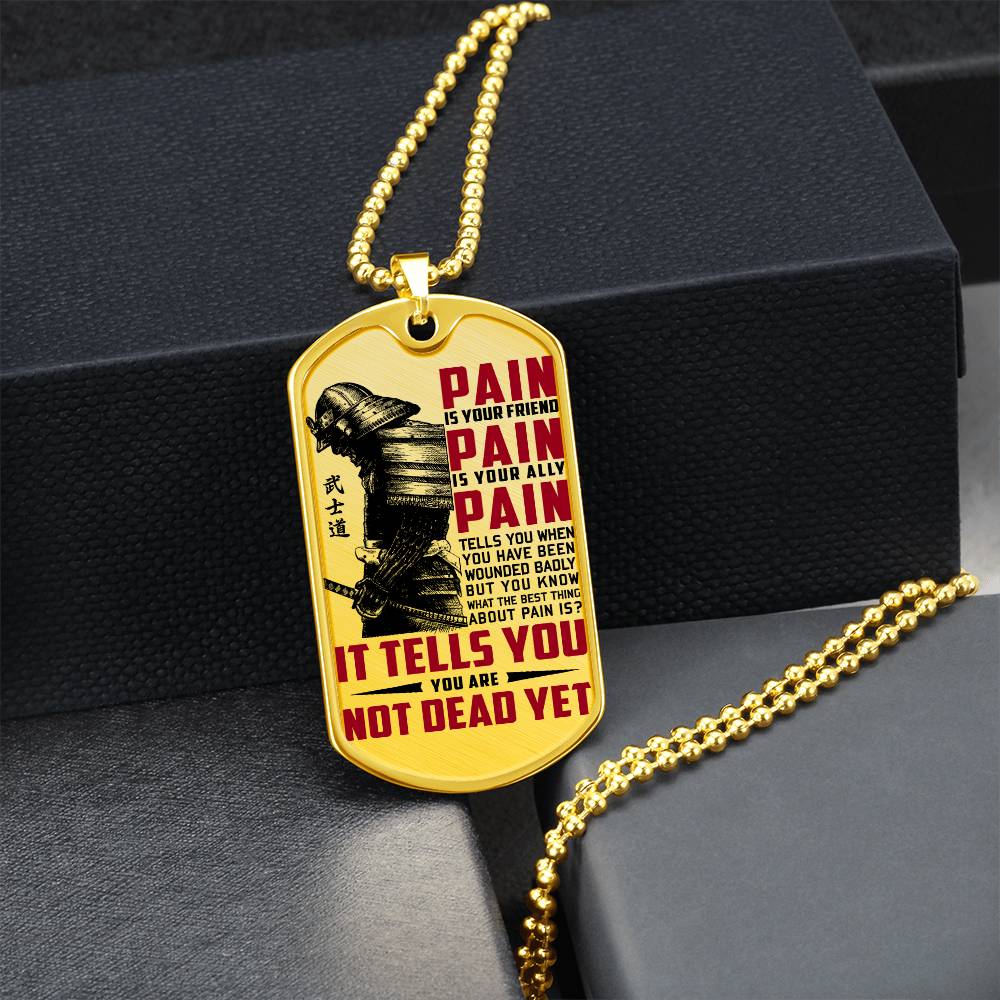 Samurai - PAIN - You Are Not Dead Yet 2 - Bushido - Katana - Ronin - Samurai Dog Tag - Military Ball Chain - Luxury Dog Tag