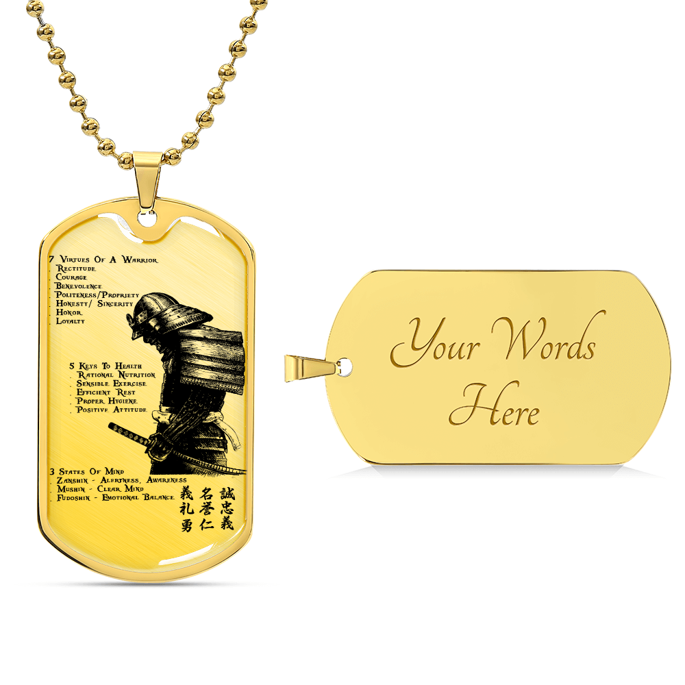 Samurai - 7 5 3 CODE - Bushido - Katana - Ronin - Samurai Dog Tag - Military Ball Chain - Luxury Dog Tag