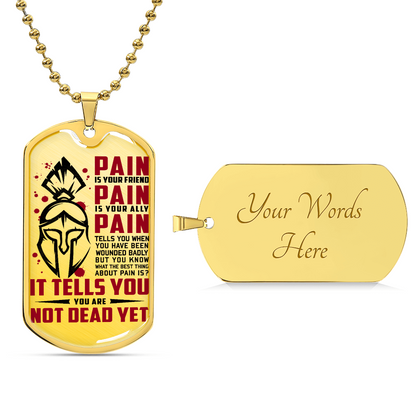 Warrior - PAIN - You Are Not Dead Yet - Sparta - Spartan - Warrior Dog Tag - Military Ball Chain - Luxury Dog Tag