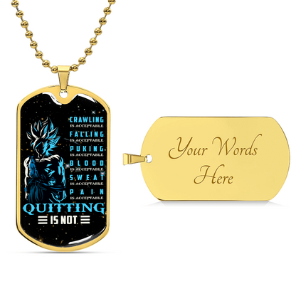 Dragon Ball - Quitting Is Not - Goku - Supper Saiyan Blue - Galaxy - Black Dog Tag - Dragon Ball Dog Tag - Military Ball Chain - Luxury Dog Tag